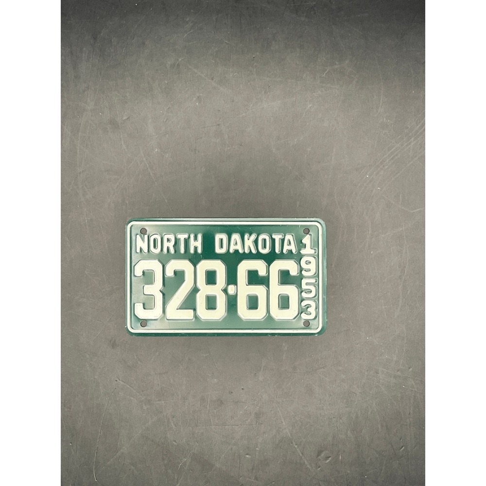 Vtg 1953 Bicycle North Dakota License Plate Green White Collectible ND 5"‎ x 2"